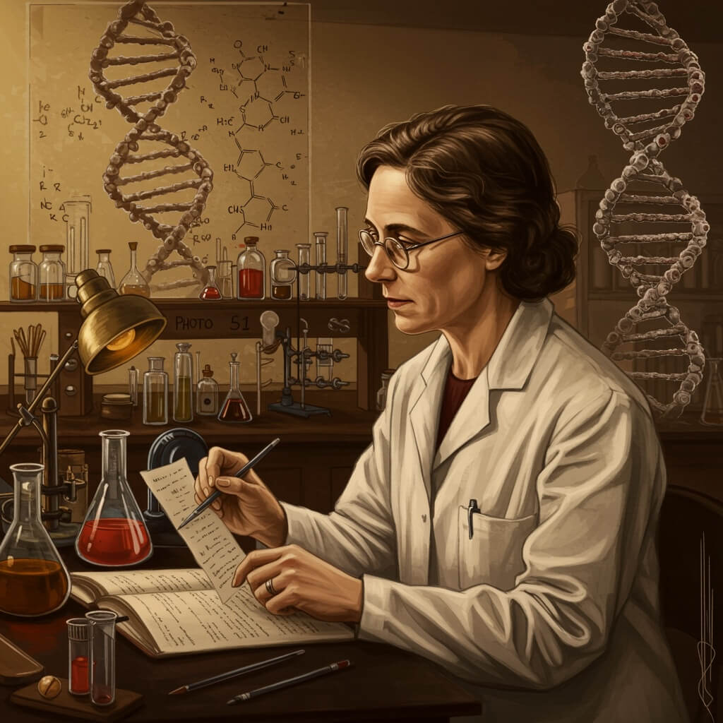 Rosalind Franklin nel suo laboratorio