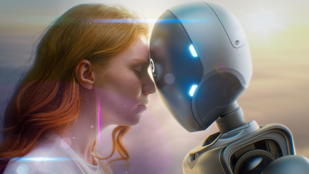 Robot e donna si scambiano tenerezze
