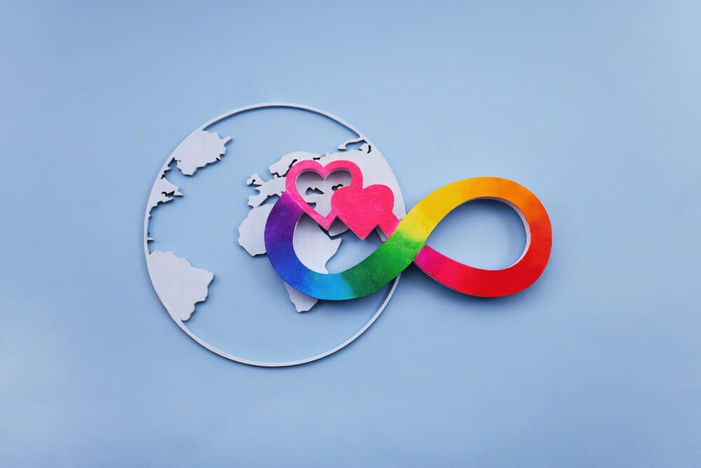 Rainbow,Infinity,Symbol,,Hearts,,Earth,Representing,Neurodiversity,Inclusion,And,Autism Simbolo infinito dell'autismo