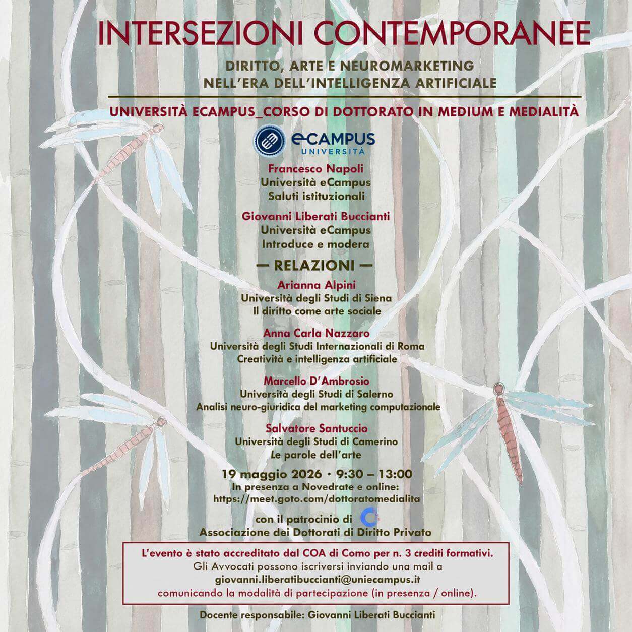 locandina seminario Intersezioni contemporanee: diritto, arte e neuromarketing nell’era dell’intelligenza artificiale